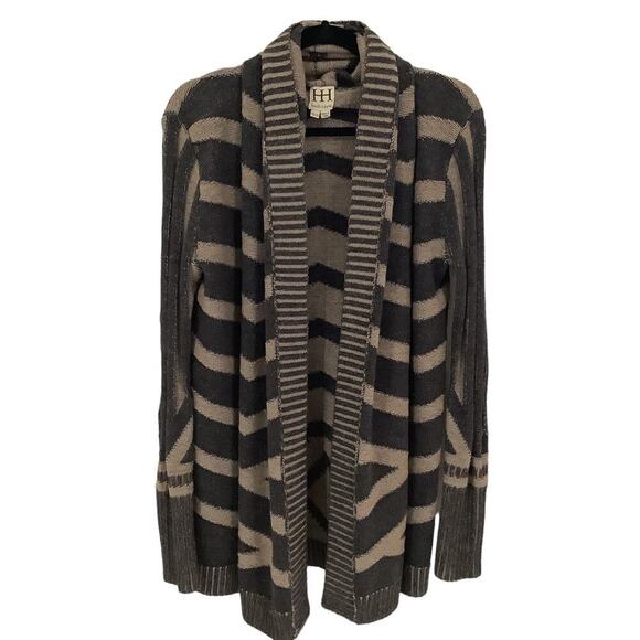 Haute Hippie Brown Tan Merino Wool Striped Jacquard XS - Small Sweater Cardigan - Picture 2 of 10